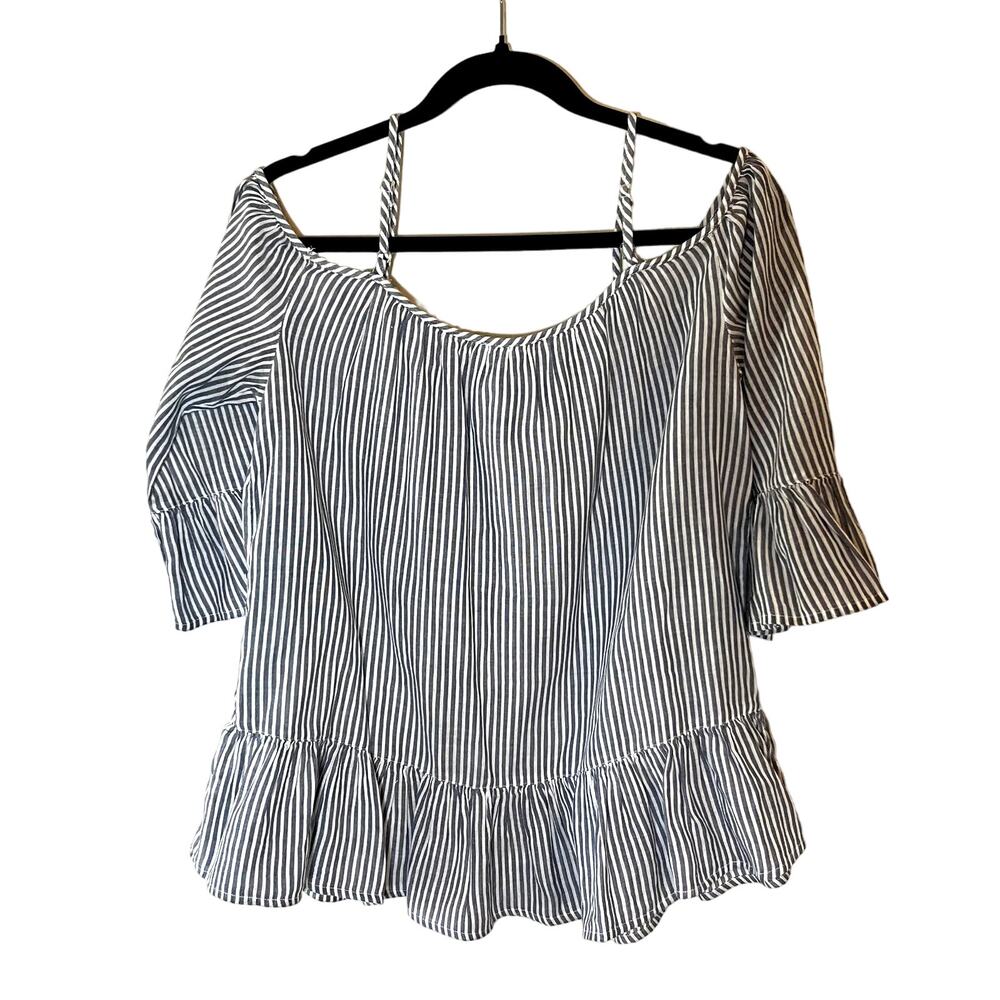 BeachLunchLounge Lightweight Striped Cotton Ruffled Summer Top Size Small